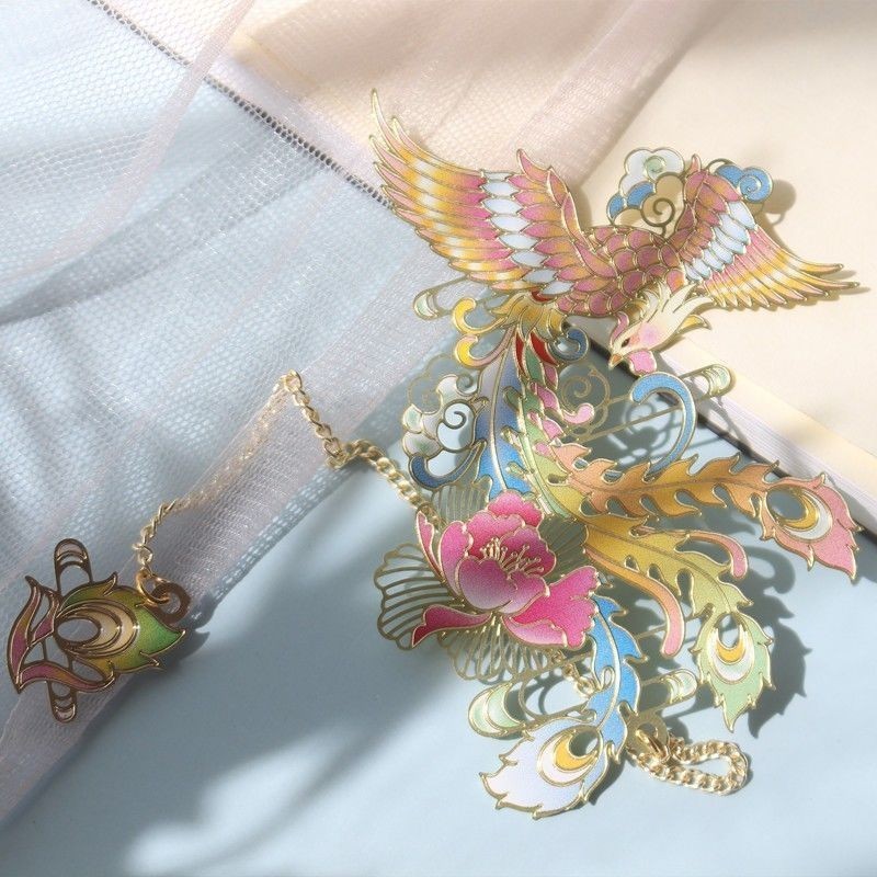 

Men's and Women's Ancient Style Teacher's Day Gift Business Gift Mountain Sea Sutra Cherry Dance Phoenix Metal Hollow Bookmark