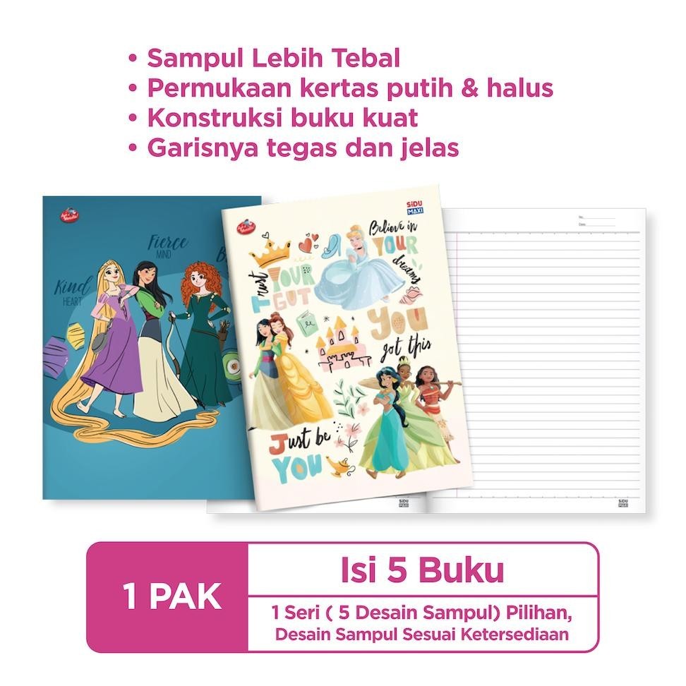 

bas-12 SiDU Maxi Buku Tulis Disney Princess 42 Lembar - 5 buku Original