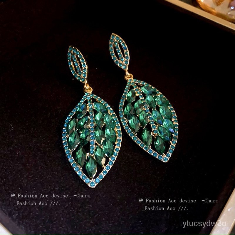 925Anting-Anting Kancing Perak Berlian Imitasi Bertatahkan Daun Berbentuk Eropa dan Amerika Giwang T