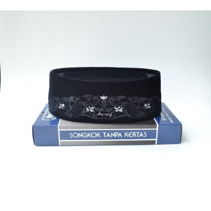 Songkok Kopiah Awing Hitam Bordir Motif Ananta Awing