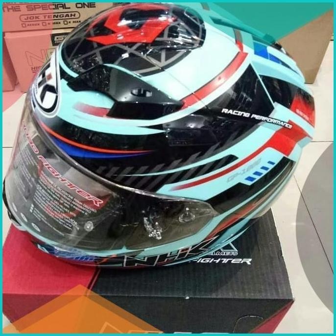 HELM NHK GP 1000 DOUBLE VISOR MOTIF BIRU LIS HITAM MERAH 19F3B2024 las