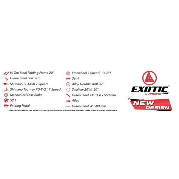 Sepeda 20 Lipat Exotic Et 2026 Mg Disc 7Speeds Shimano