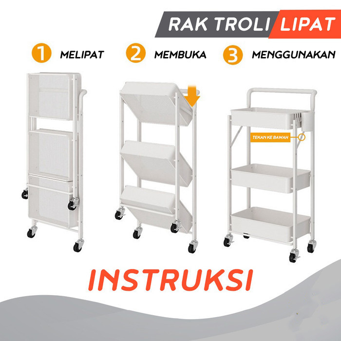 Rak Troli Lipat Penyimpanan Kamar Mandi Dapur Tidur Beroda