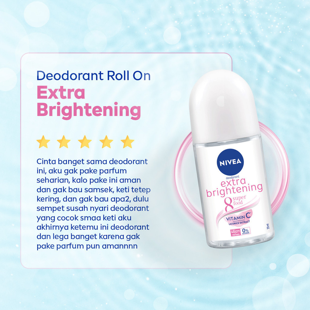 NIVEA Deodorant Roll On Extra Brightening 25ml - Mencerahkan & menghaluskan kulit ketiak Image 7