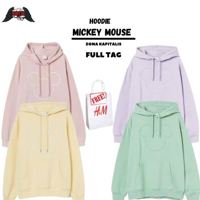 BISA COD - HOODIE H&M MICKEY MOUSE DISNEY PINK FREE PAPER BAG PRIA WANITA HNM