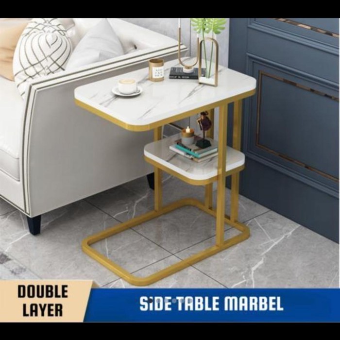 MEJA SOFA SIDE TABLE MARBEL EUROPEAN STYLE DOUBLE LAYER