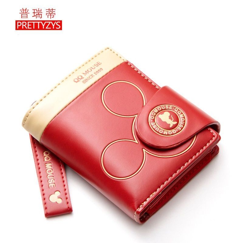 Dompet Wanita Merah MOUSE QQ Kartun Lipat Multi Slot Kartu, Imut Keren Zivia