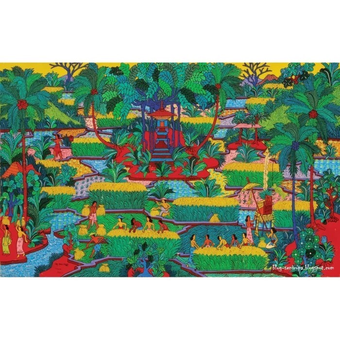 Repro Digital Lukisan Suasana Upacara Bali Hindu Budaya Traditional