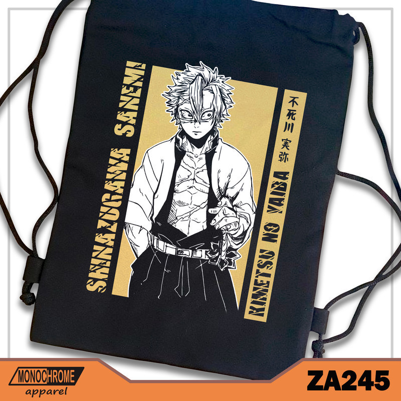 ZA245 Tas Serut String bag Kanvas Premium Anime Jepang Demon Slayer Kimetsu No Yaiba Sanemi