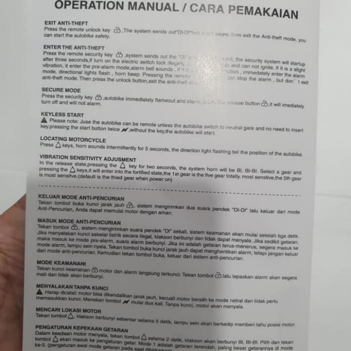 Alarm Motor Luminos Anti Begal A2 Remot Bisa Getar