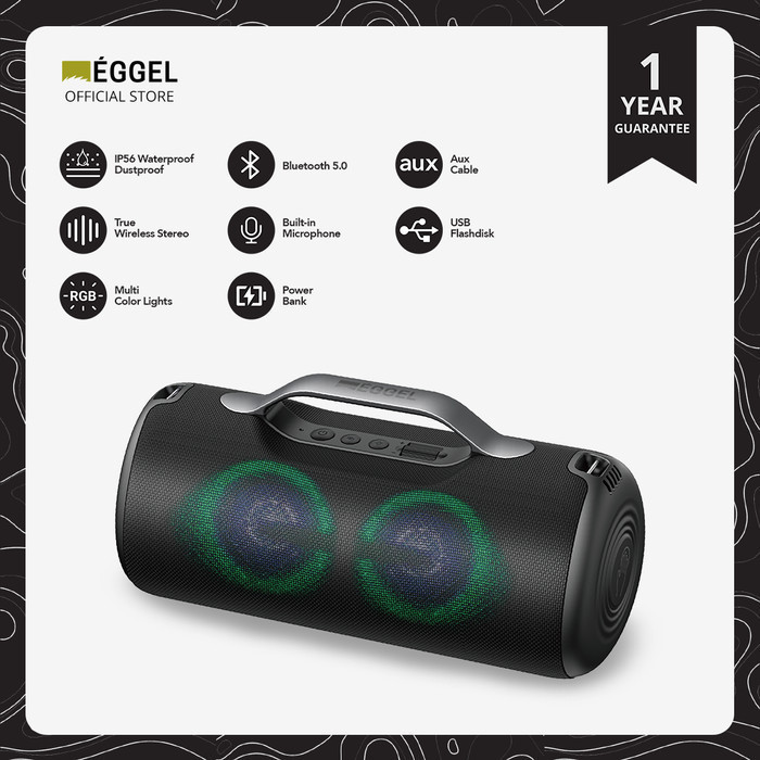 Eggel Elite Xl 2S Waterproof Portable Bluetooth Speaker With Rgb Light