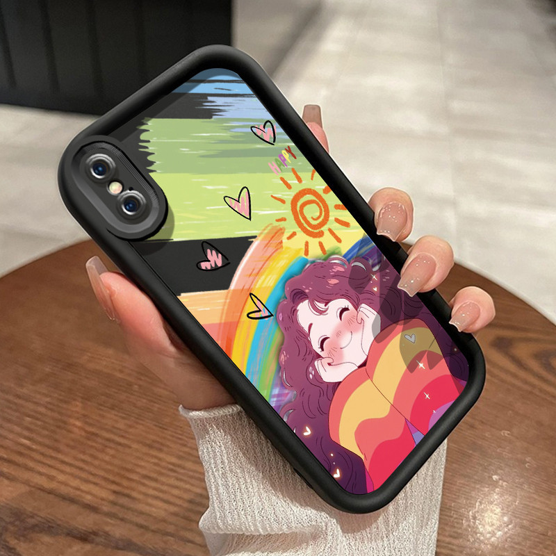 Casing Hp iPhone X Xr Xs Max Case Casing lembut baru HP ponsel pola pelangi perempuan Softcase pelin