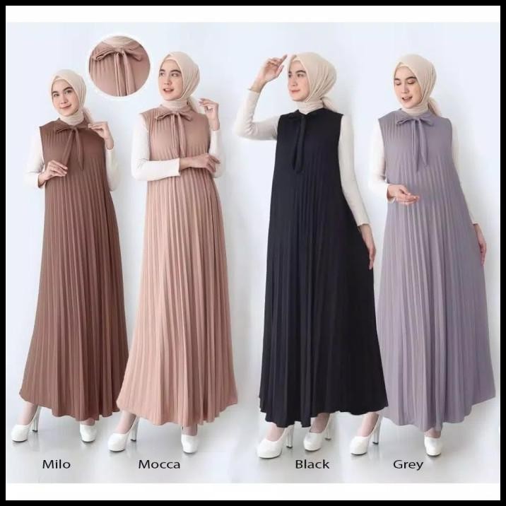 (PROMO) Baju Gamis Wanita Plisket Maxy Lengan Buntung / Tanpa Lengan Kensi Silahkan diorder