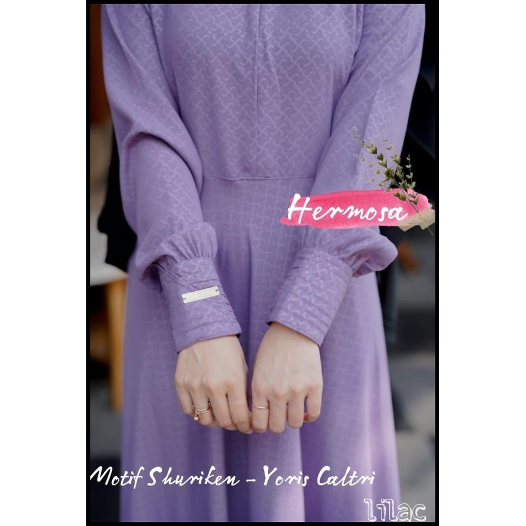 (MURAH) Gamis hermosa motif shuriken lilac/gamis lilac /gamis ungu Silahkan diorder