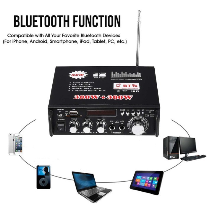 Amplifier Bluetooth 600W Bt-298A Power Ampli Amplifier Bluetooth