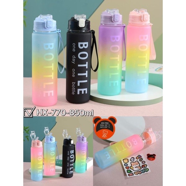 Botol Minum Viral Gradasi Botol Air Minum Motivasi korea Water Bottle Sport Kekinian | BOTOL MINUM M