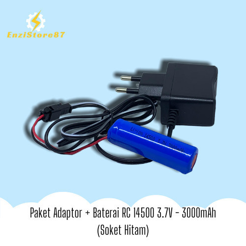 PAKET ADAPTOR + BATERAI RC 14500 3.7V - 3000MAH (SOKET HITAM)