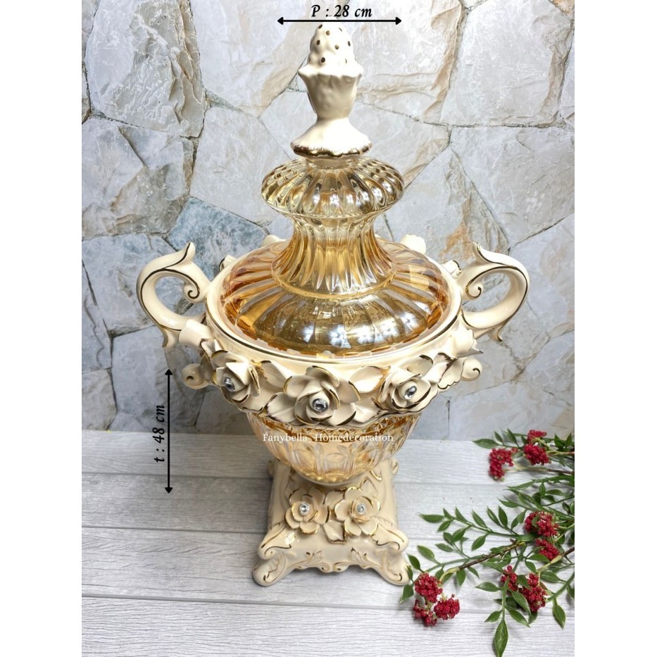 Pajangan Meja Vas Bunga Keramik Kristal Capodimonte Itali Mewah Impor