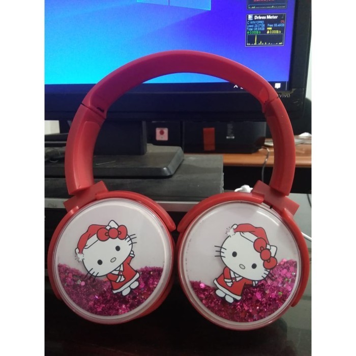 Headphone Bluetooth Belajar Anak Perempuan Hello Kitty Pink Lucu Mic