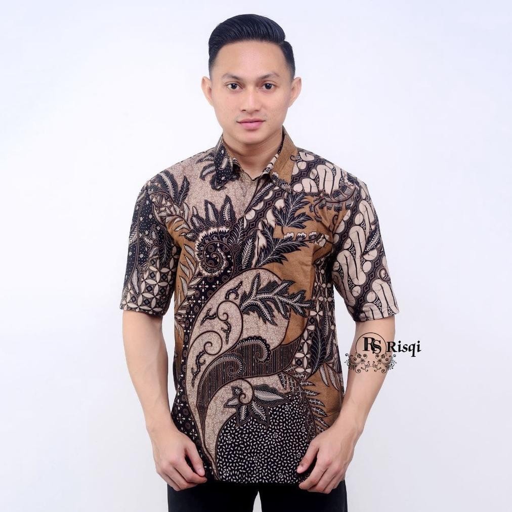 New Batik Pria Lengan Pendek - Hem Batik Pria Lengan Pendek - Baju Batik Pria Lengan Pendek Jumbo M 