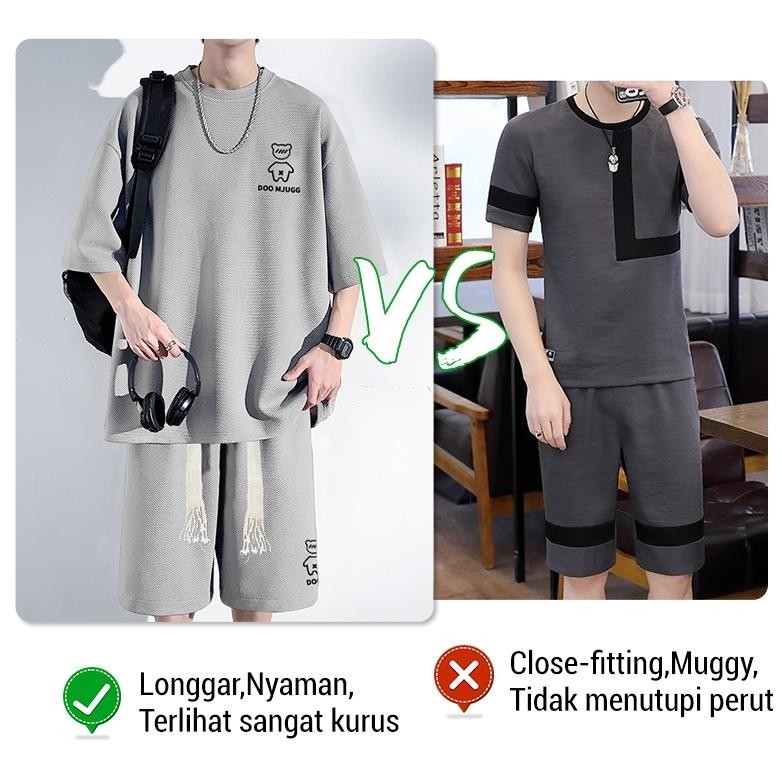 SETELAN CELANA PENDEK PRIA KAOS ROUND NECK+CELANA PENDEK SET LAKI LAKI SET BAJU OLAHRAGA KASUAL. T-S
