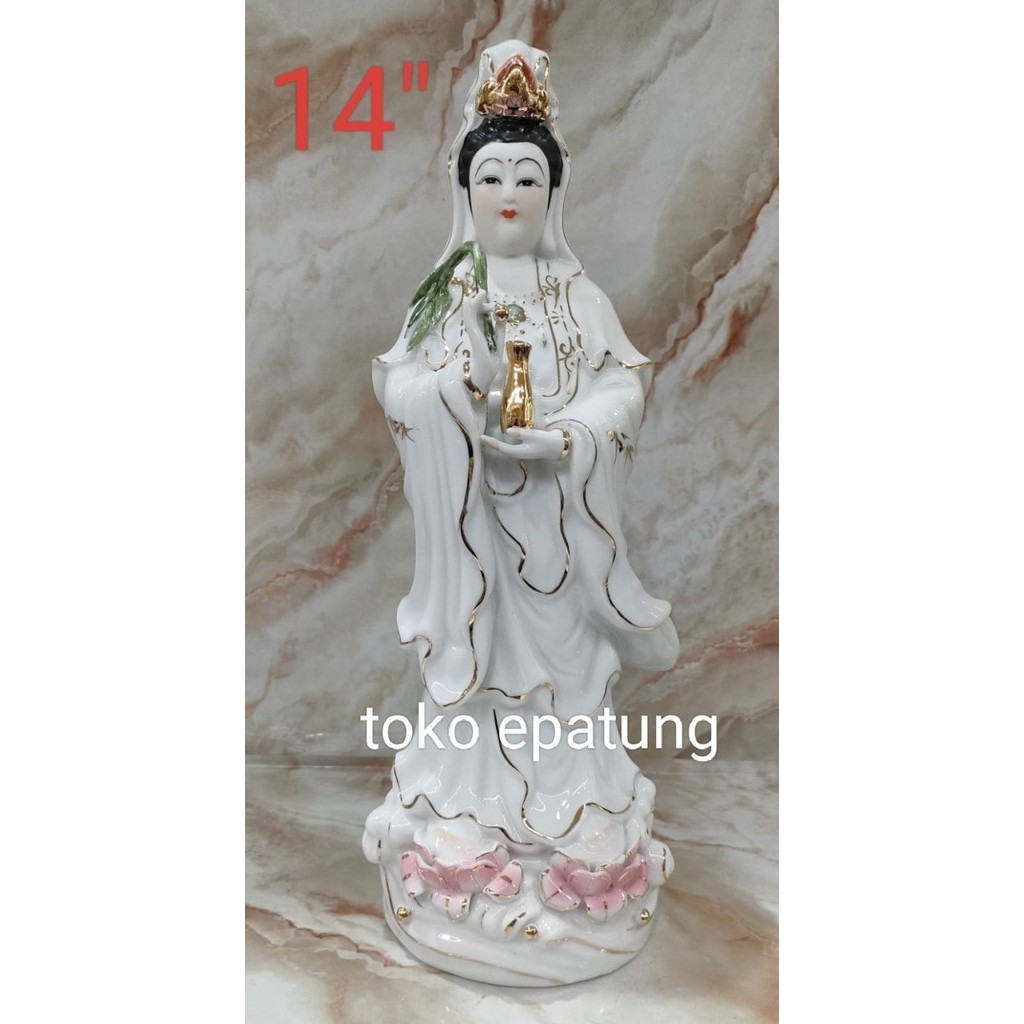 Fran Patung Dewi Kwan Im / Kwan In / Guan Yin Berdiri - 14 Inch - Keramik - Regular