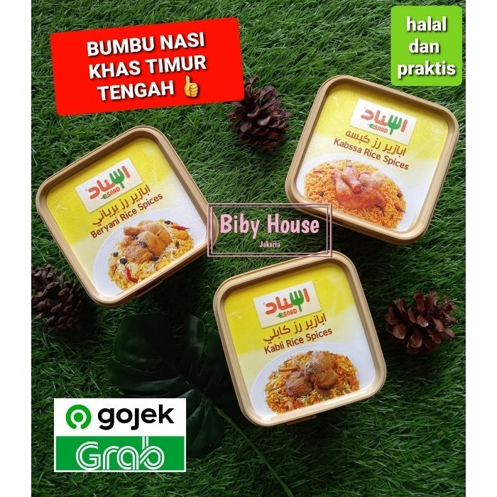 

Ready ESNAD BUMBU NASI BRIYANI/KABSA/KEBULI RICE SPICE TIMUR TENGAH 200 gr