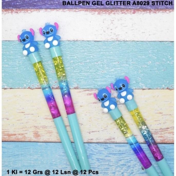 

Pen gel gliter air kepala karet bentuk stitch (12 pc)