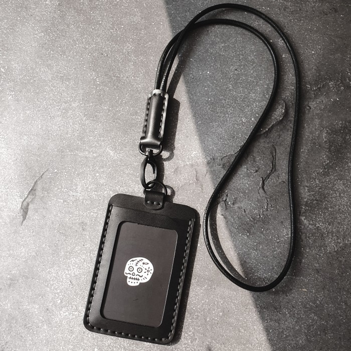 

Bds Element Black, Full Leather Lanyard Id Card Holder , Double Slot