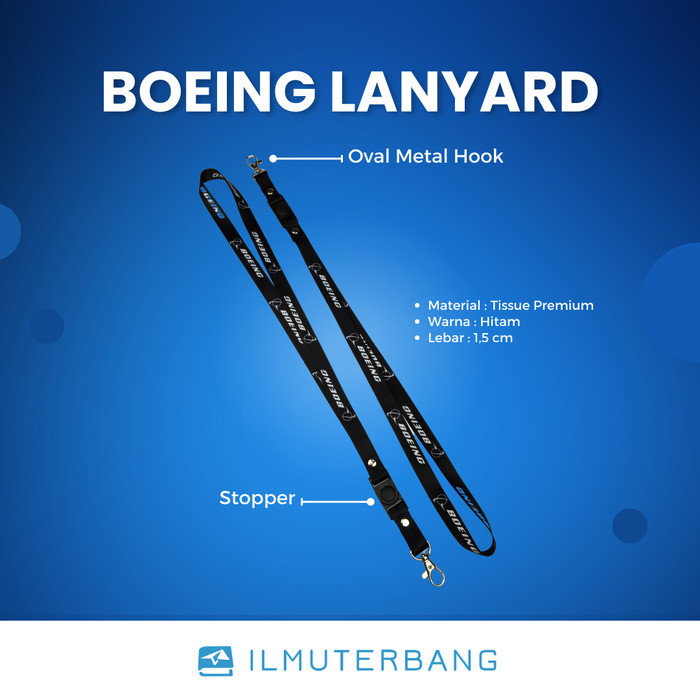 

Lanyard / Tali Id Card Boeing Premium 2 Sisi Ilmuterbang Warna Hitam