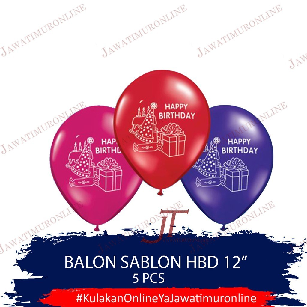 Balon Latex Sablon HBD 12 INCI (isi 5 Biji) Balon HBD 12 INCI
