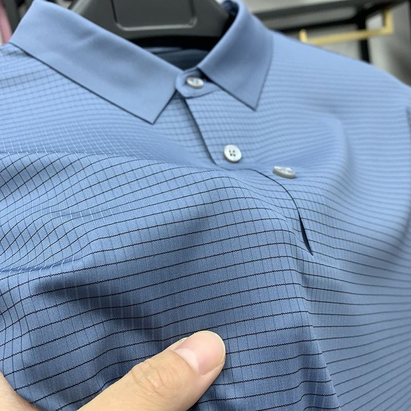 Pria Keren Es Sutra Kerah Kotak-kotak Lengan PendekTBaju Kaos