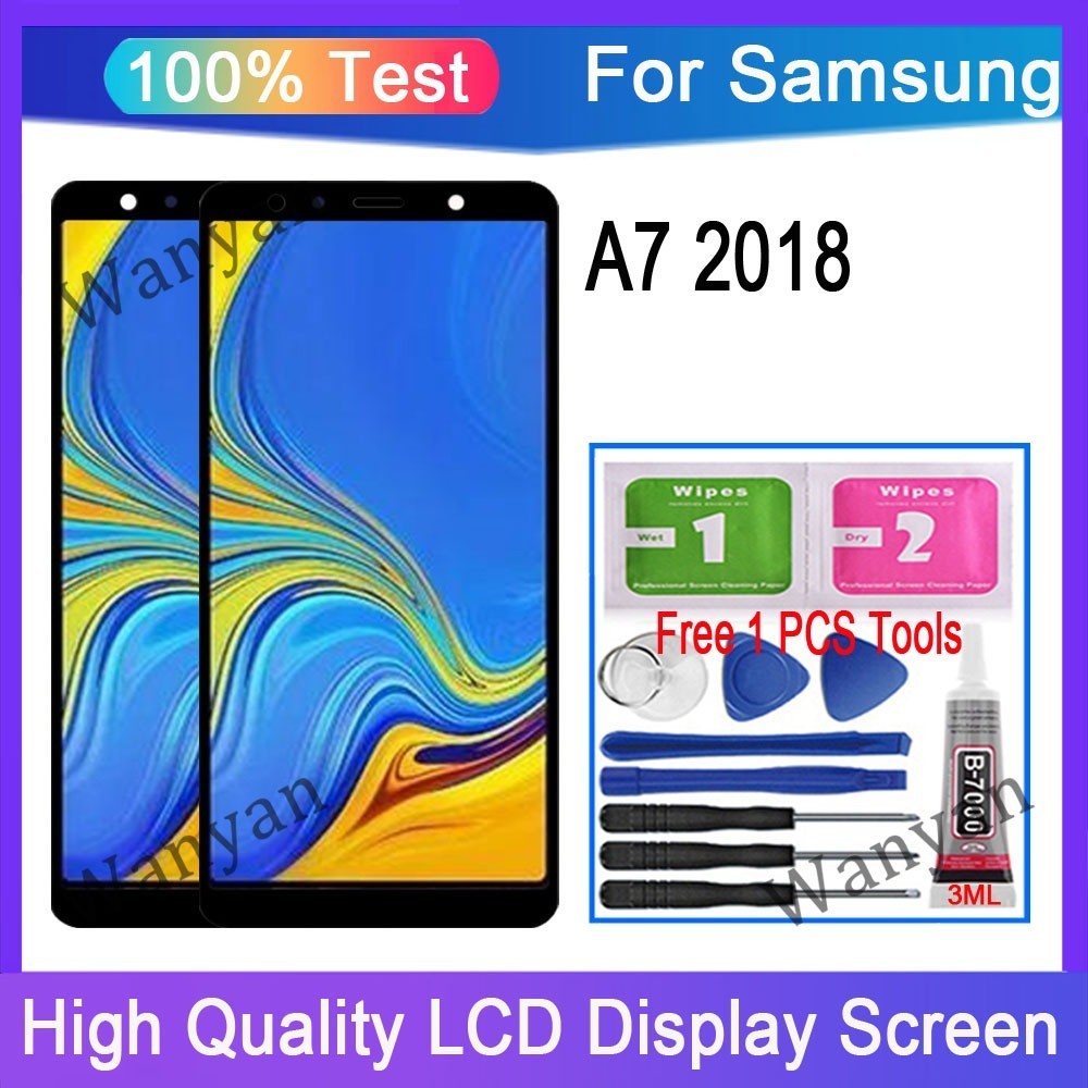Asli AMOLED Samsung Galaxy A7 2018 A750 Layar LCD Digitizer Layar Sentuh Dengan Penggantian Bingkai