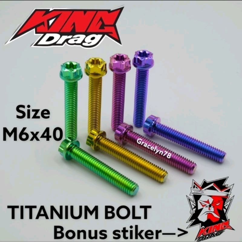 Baut Probolt TITANIUM M6 x 40 Baut 10 Panjang Drat 4cm Original Made in Thailand