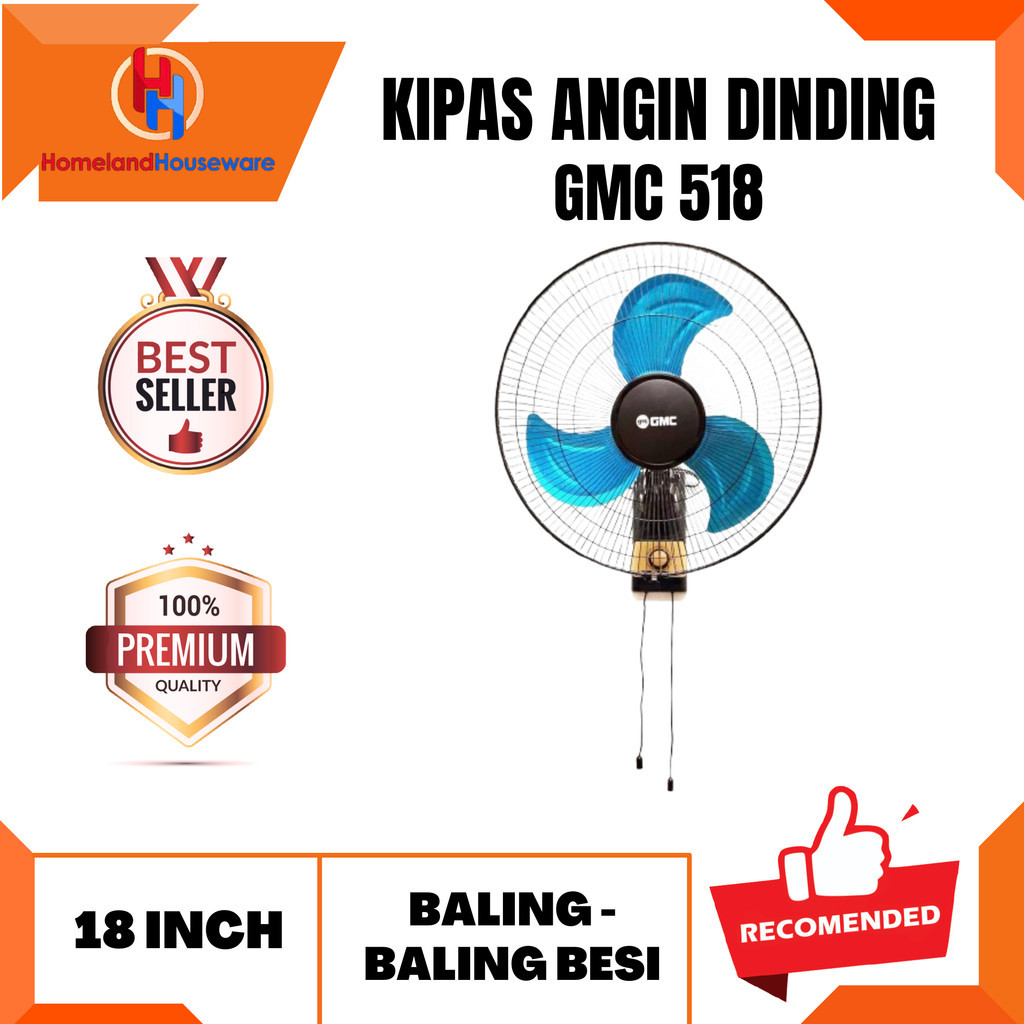 KIPAS ANGIN DINDING GMC 518 18 INCH/WALL FAN GMC 518/KIPAS ANGIN DINDING BALING-BALING BESI GMC 518 