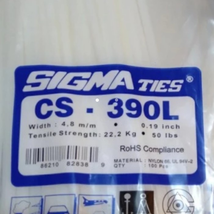 

Kabel Ties Sigma Cs-390L (40Cm) Lebar 4,8Mm. Warna Putih/Hitam