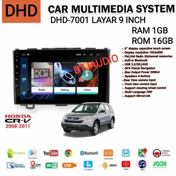 HEAD UNIT TAPE TV MOBIL ANDROID OEM HONDA CRV 2007-2011 LAYAR 9 INCH