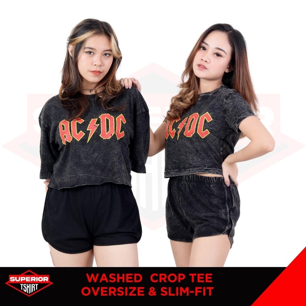 CROP TEE ACDC WASHED T-SHIRT / OVERSIZE / SLIM-FIT / CROP TOP/ACDC2