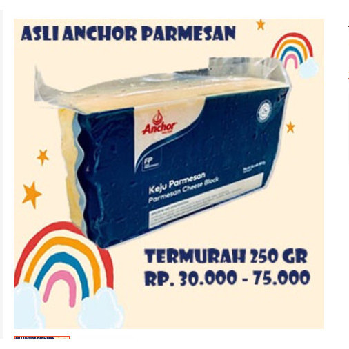 

TERMURAH PARMESAN CHEESE - KEJU PARMESAN ANCHOR BLOK 100/150/200/200/2