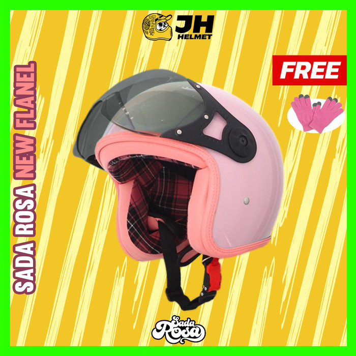 HELM RETRO BOGO WANITA SADA ROSA NEW FLANEL PASTEL KACA PILOT