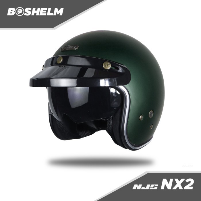 NJS NX-2 GREEN ARMY DOFF HELM RETRO HALF FACE SNI
