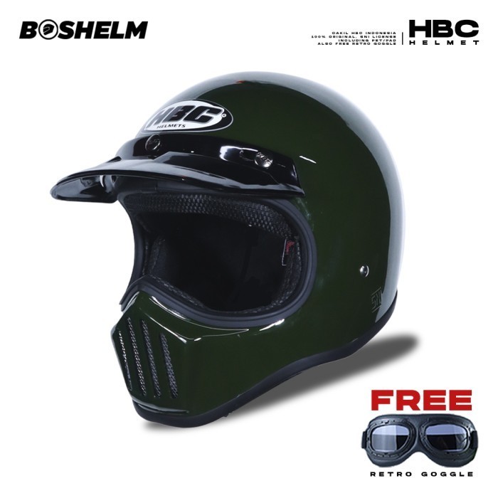 HELM CAKIL HBC ARMY GLOSSY HELM RETRO FULL FACE SNI