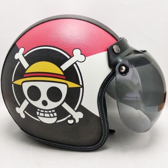 HELM SNI BOGO KULIT DEWASA MOTIF ONE PIECE KACA BUBBLE HALLFACE HELMET