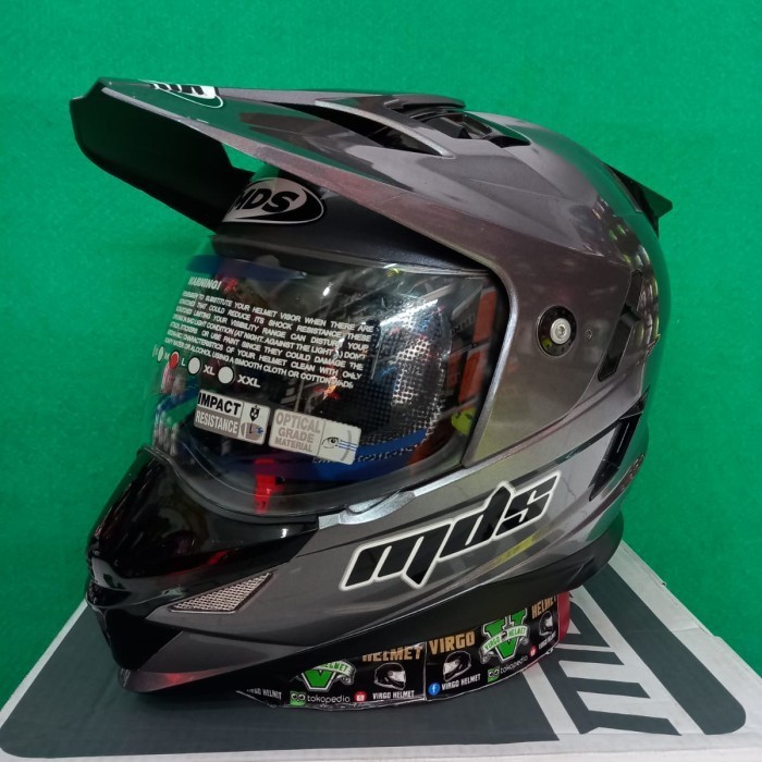 HELM MDS SUPERMOTO / SUPER PRO SOLID ALL GREY DOBEL VISOR ORIGINAL MDS