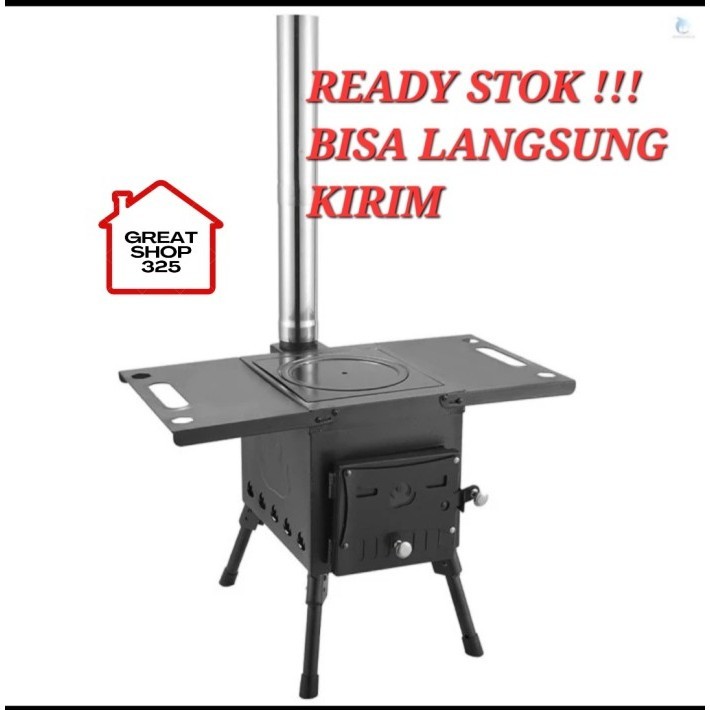 Ready Kompor campimg Tungku Kayu Bakar Penghangat Portable Cerobong