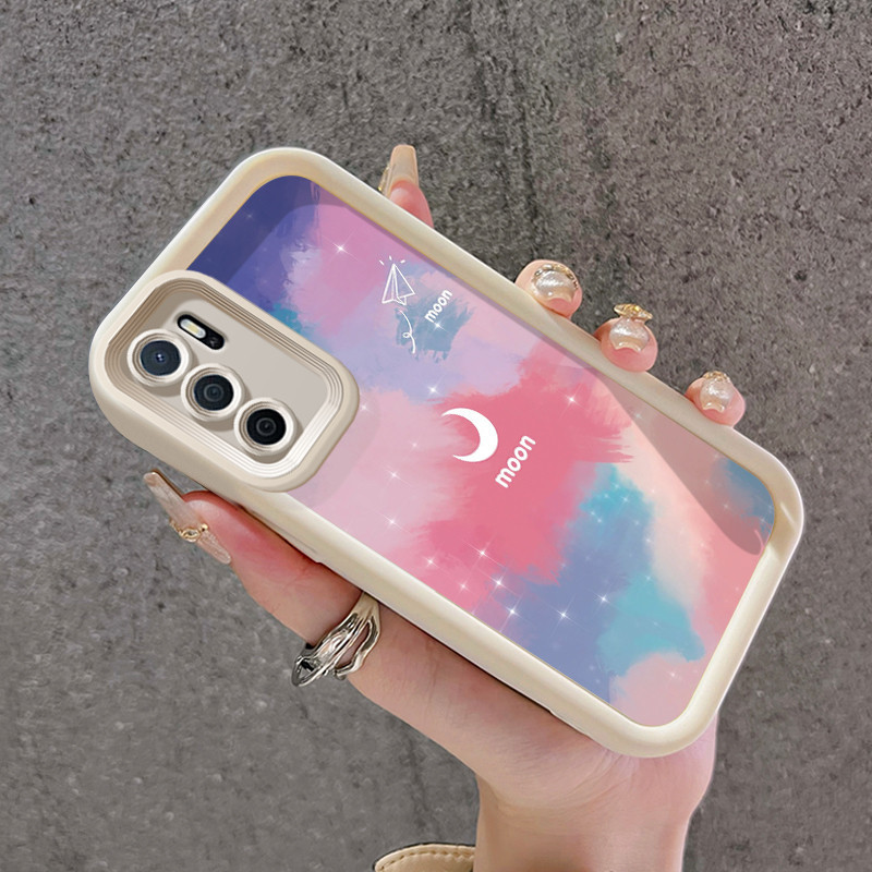 Casing Hp OPPO A16 OPPO A16s OPPO A54s Case warna-warni cat bulan dan HP telepon pola bunga Softcase