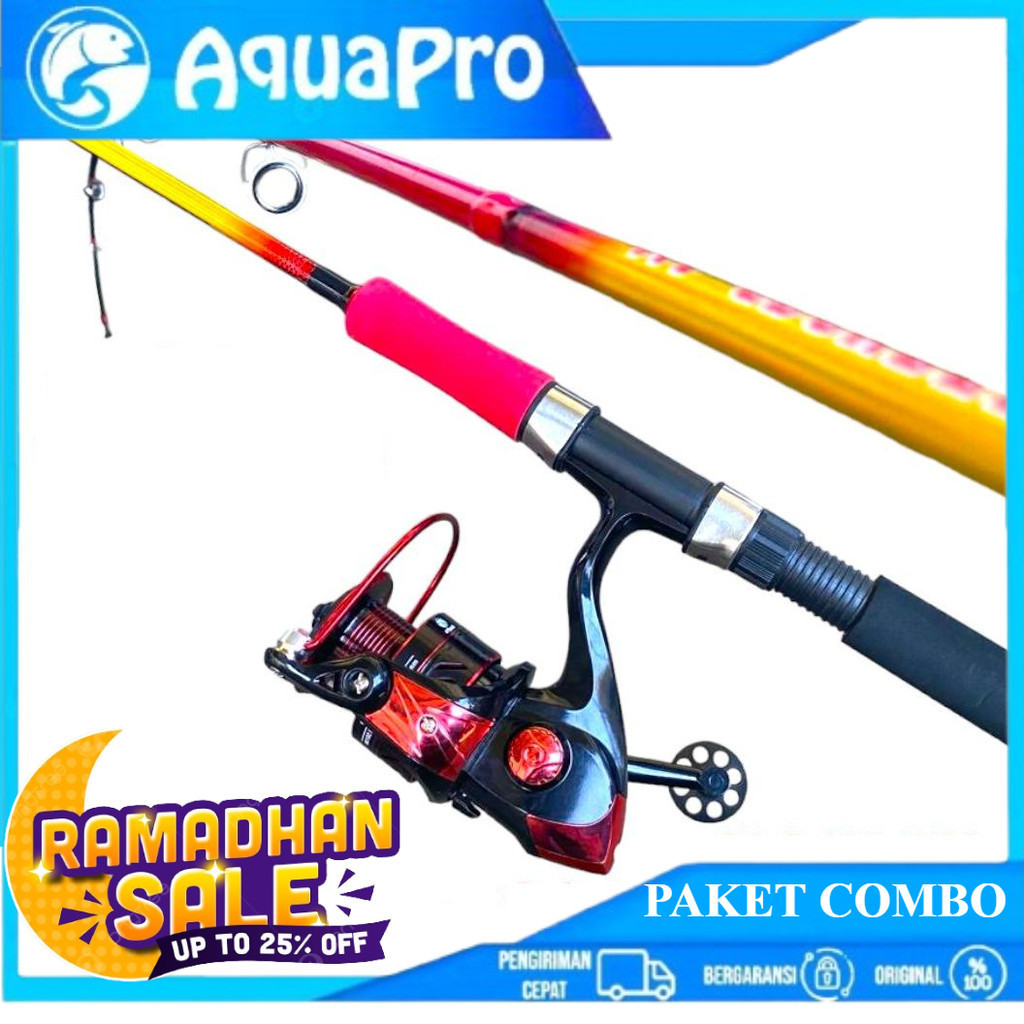 [BEST DEAL] 1 Set Paket Combo AquaPro Joran Pancing Super Manta Strong Eva Color Kuning Dengan