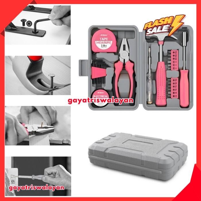 

TOOL KIT PERKAKAS SET 24 PCS KOPER PINK TANG OBENG METERAN TRENDI TERMURAH
