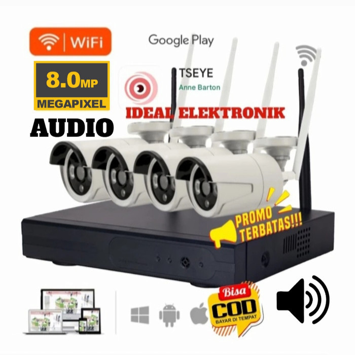 Paket Cctv/Cctv Wireless/Camera Cctv/Nvr Kit 4 4 Camera 8Mp