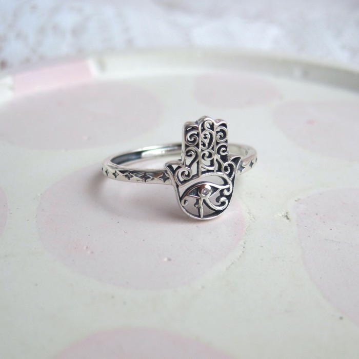 Hamsa Hand Oxidized Sterling Sier 925 Ring Cincin Hamsa Perak
